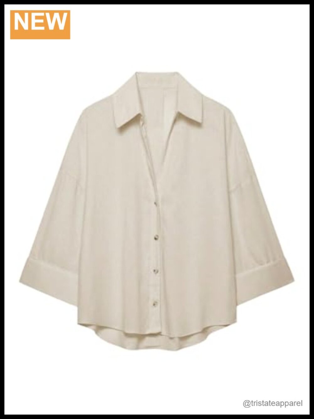 Collared Button-Up Lightweight 3/4 Sleeve Blouse